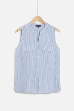 Fashion Chemise Chambray Rayee 100% Lin Femme Chemises
