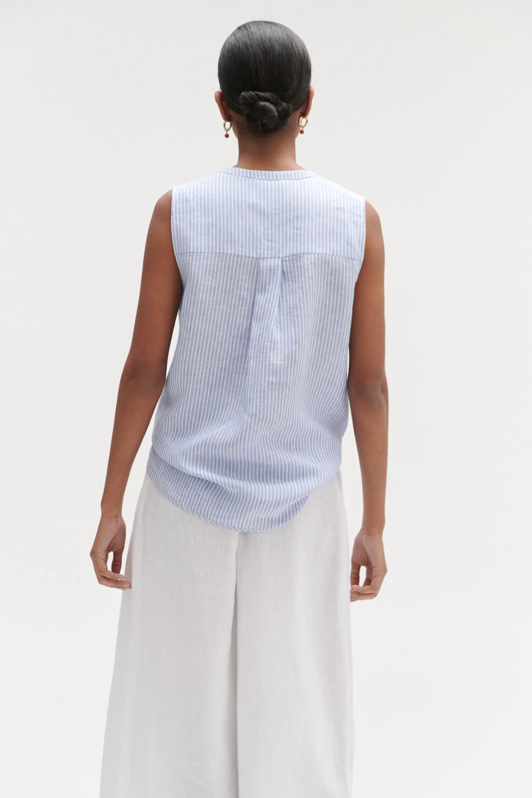 Fashion Chemise Chambray Rayee 100% Lin Femme Chemises