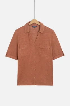 Online Chemise Estela 100% Lin Marron Cognac Femme Tops Et T-Shirts