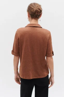 Online Chemise Estela 100% Lin Marron Cognac Femme Tops Et T-Shirts