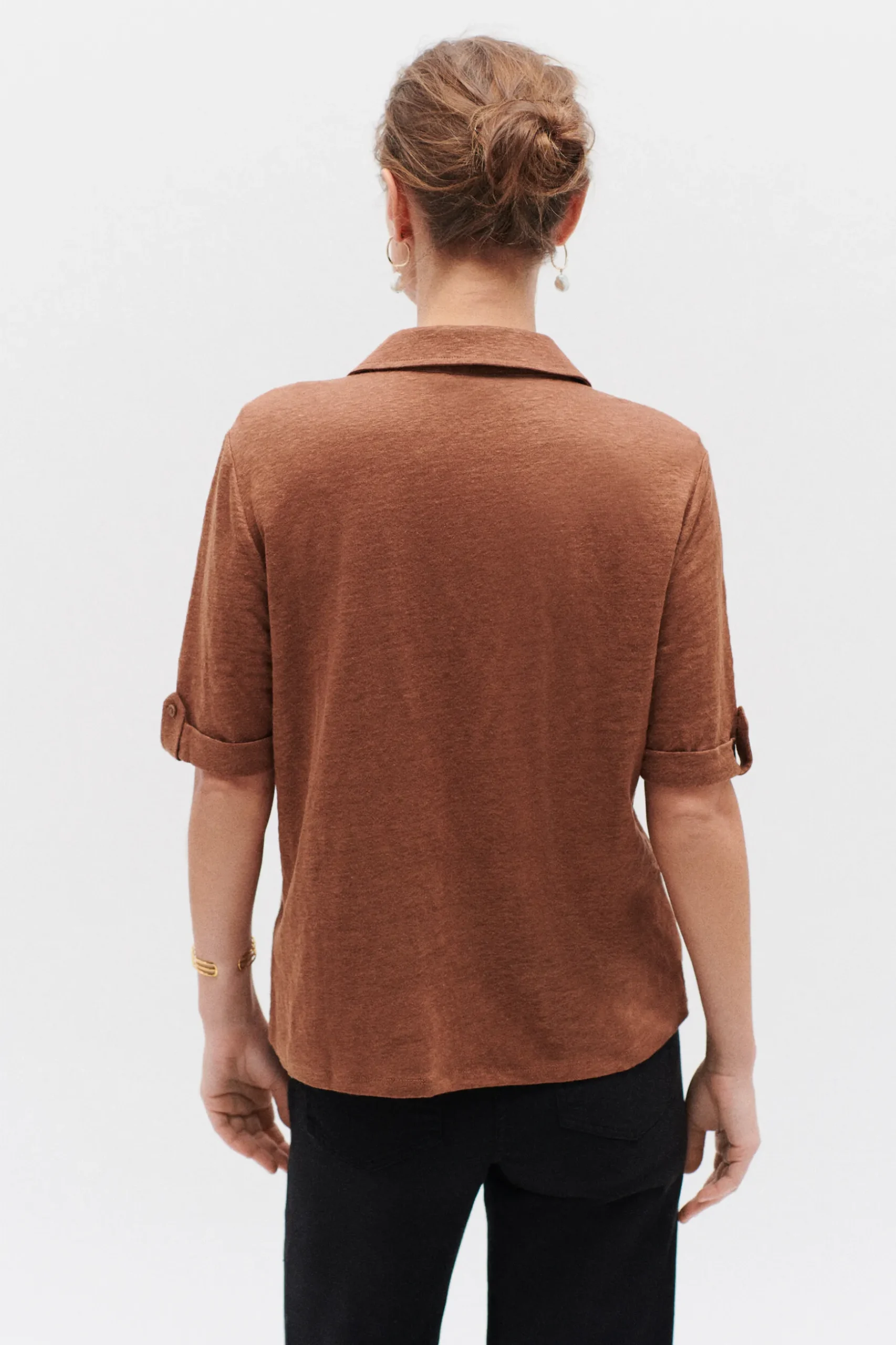 Online Chemise Estela 100% Lin Marron Cognac Femme Tops Et T-Shirts
