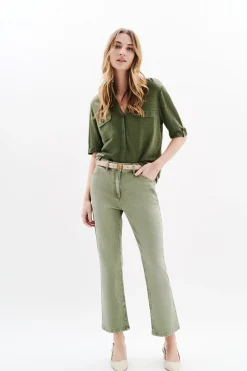 Online Chemise Estela 100% Lin Vert Kaki Femme Tops Et T-Shirts