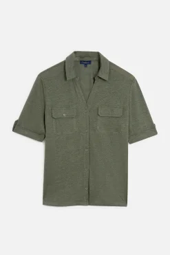 Online Chemise Estela 100% Lin Vert Kaki Femme Tops Et T-Shirts