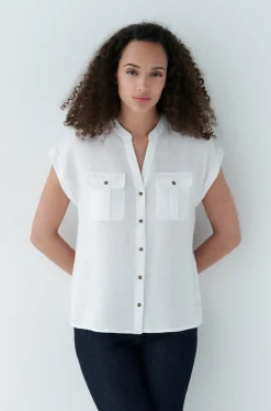 Store Chemise Gina 100% Lin Blanc Femme Blouses