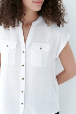 Store Chemise Gina 100% Lin Blanc Femme Blouses