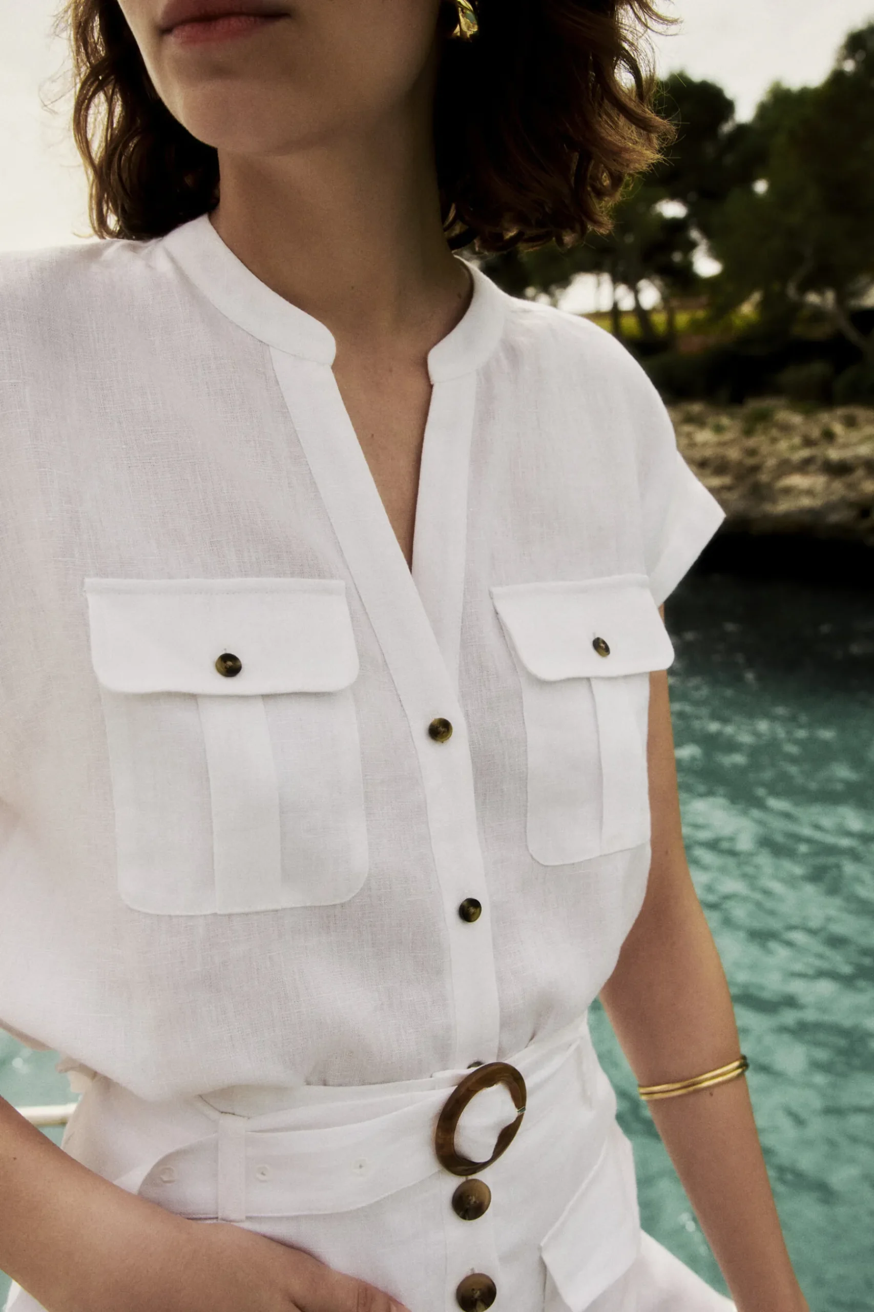 Store Chemise Gina 100% Lin Blanc Femme Blouses