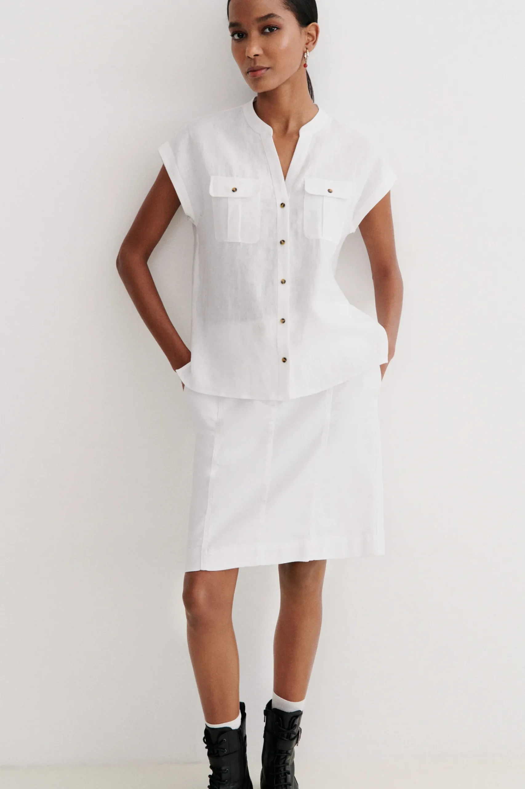 Store Chemise Gina 100% Lin Blanc Femme Blouses