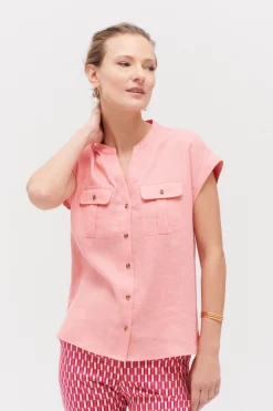 Cheap Chemise Gina 100% Lin Rose Corail Femme Blouses