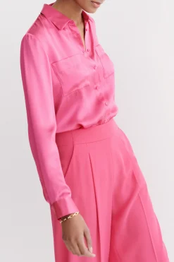Hot Chemise Jeanne B En Soie Rose Fushia Femme Chemises