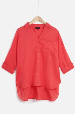 Discount Chemise Sandy Oversize 100% Lin Rouge Femme Chemises