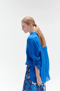 Online Chemise Sandy Oversize 100% Lin Bleu Electrique Femme Chemises