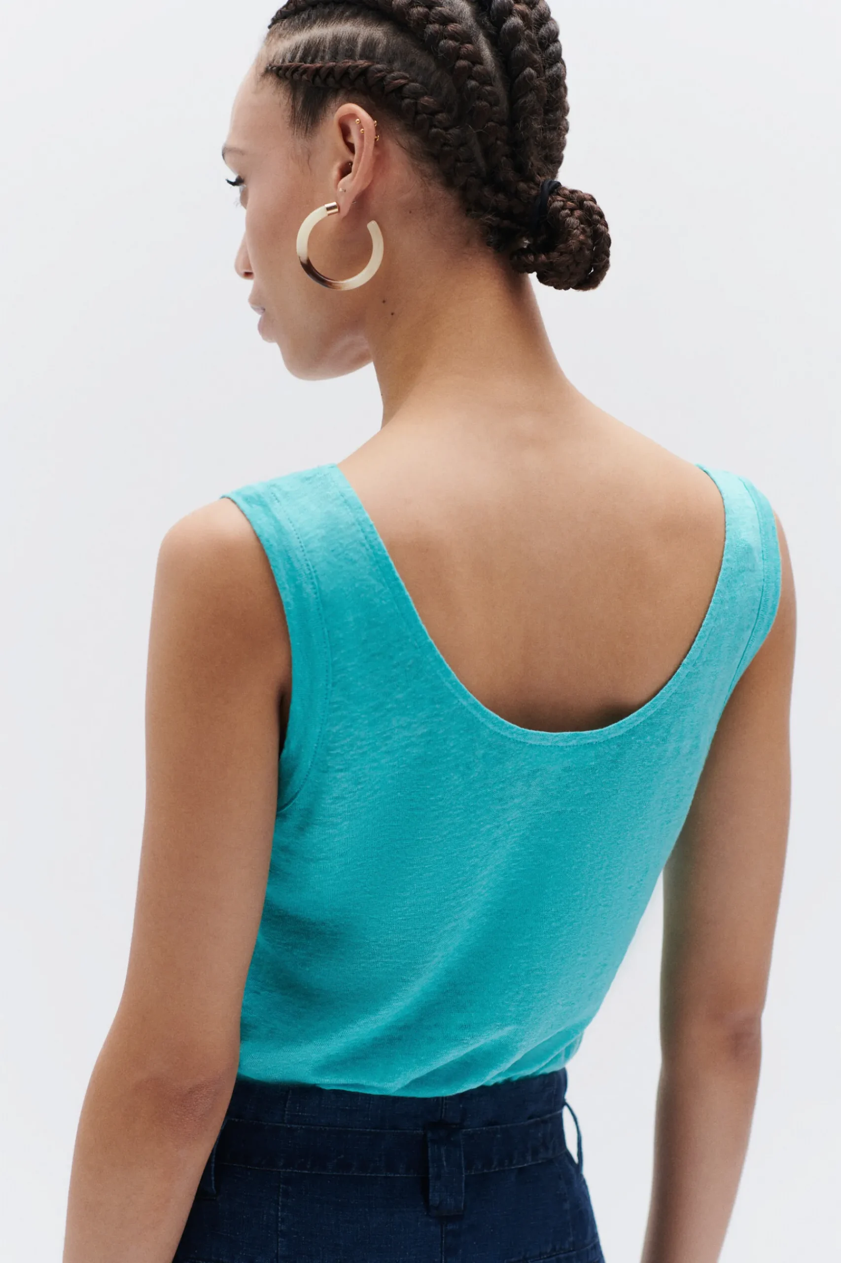 New Debardeur Aretha 100% Lin Vert Emeraude Femme Tops Et T-Shirts