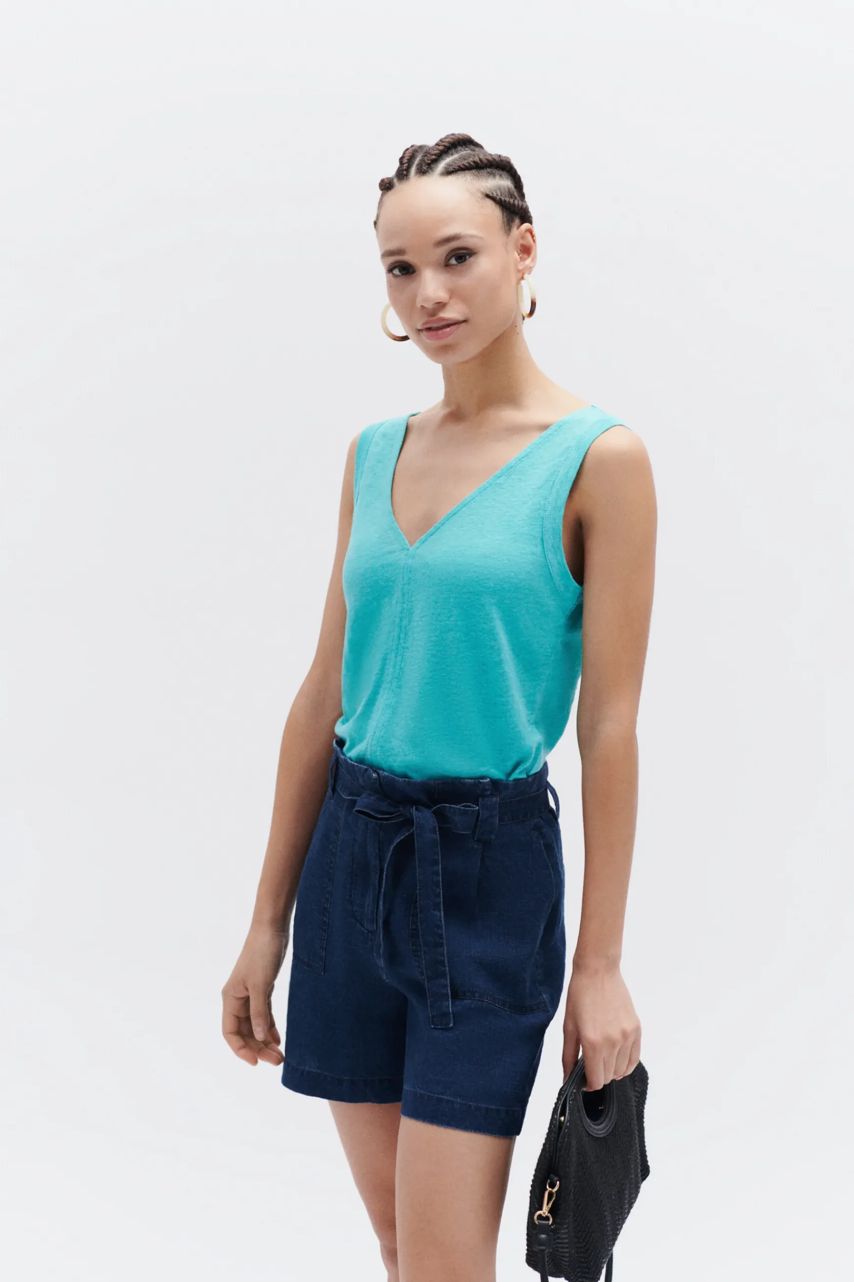 New Debardeur Aretha 100% Lin Vert Emeraude Femme Tops Et T-Shirts