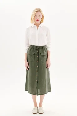 Fashion Jupe Agnes 100% Lin Vert Kaki Femme Jupes