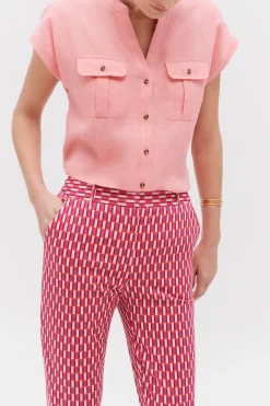 Store Pantalon Gabin A Motifs Graphiques Rose Fushia Femme Pantalons