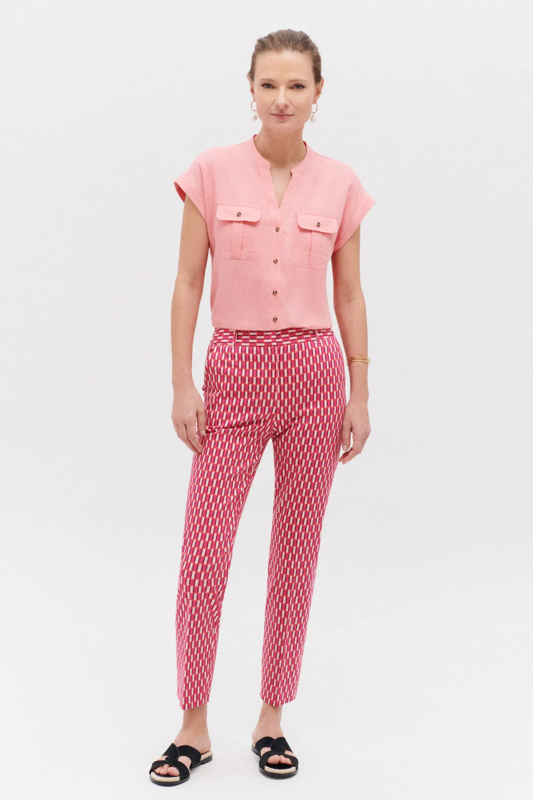 Store Pantalon Gabin A Motifs Graphiques Rose Fushia Femme Pantalons