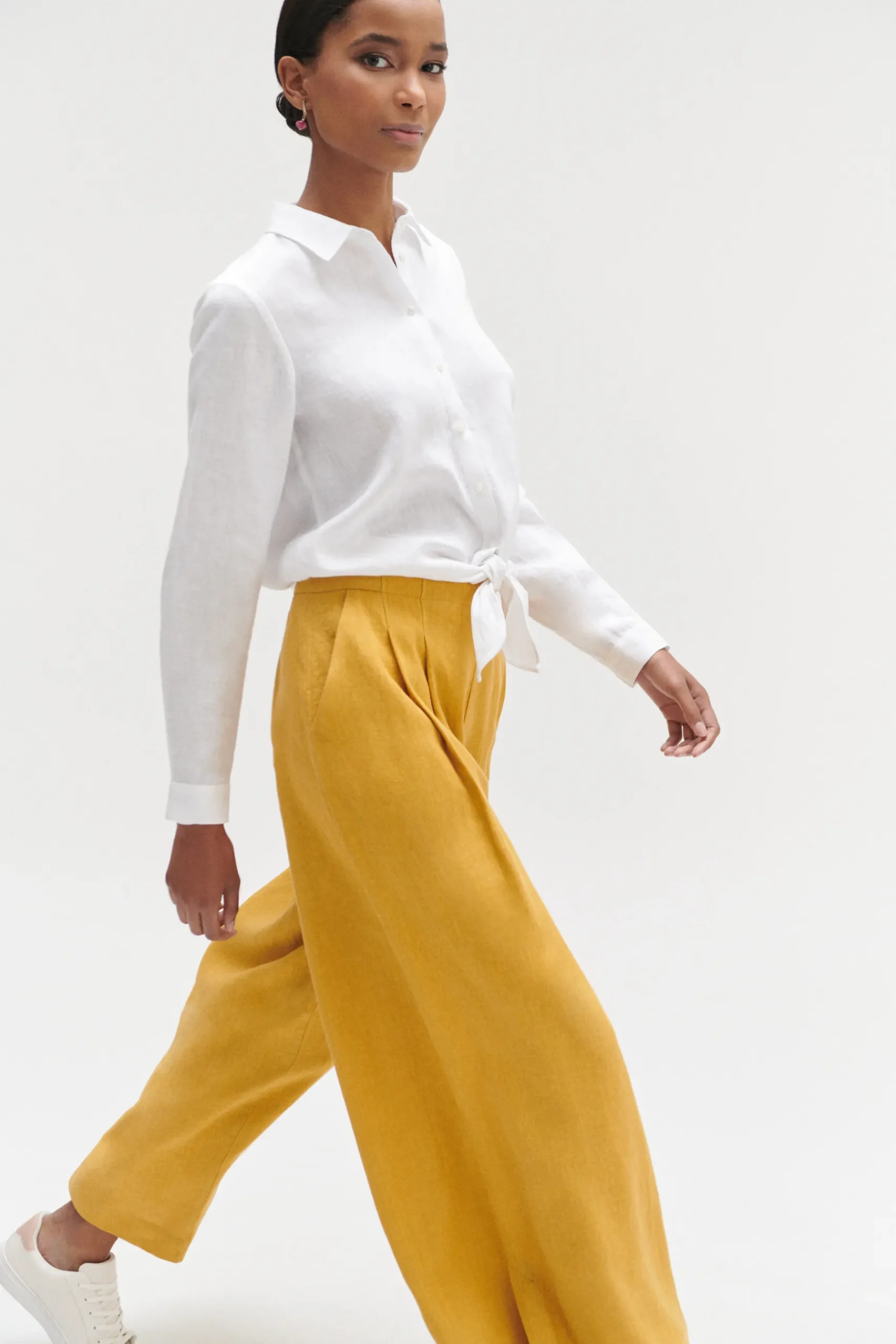 Flash Sale Pantalon Valvano Jupe-Culotte 100% Lin Jaune Or Femme Pantalons
