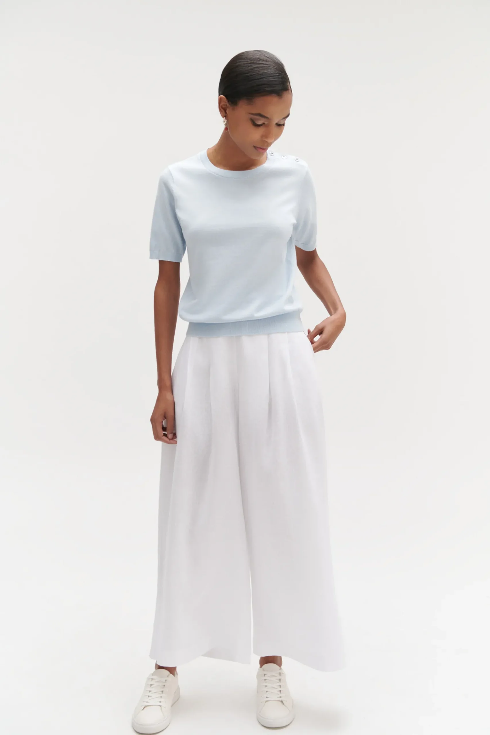 Clearance Pantalon Valvano Jupe-Culotte 100% Lin Femme Pantalons