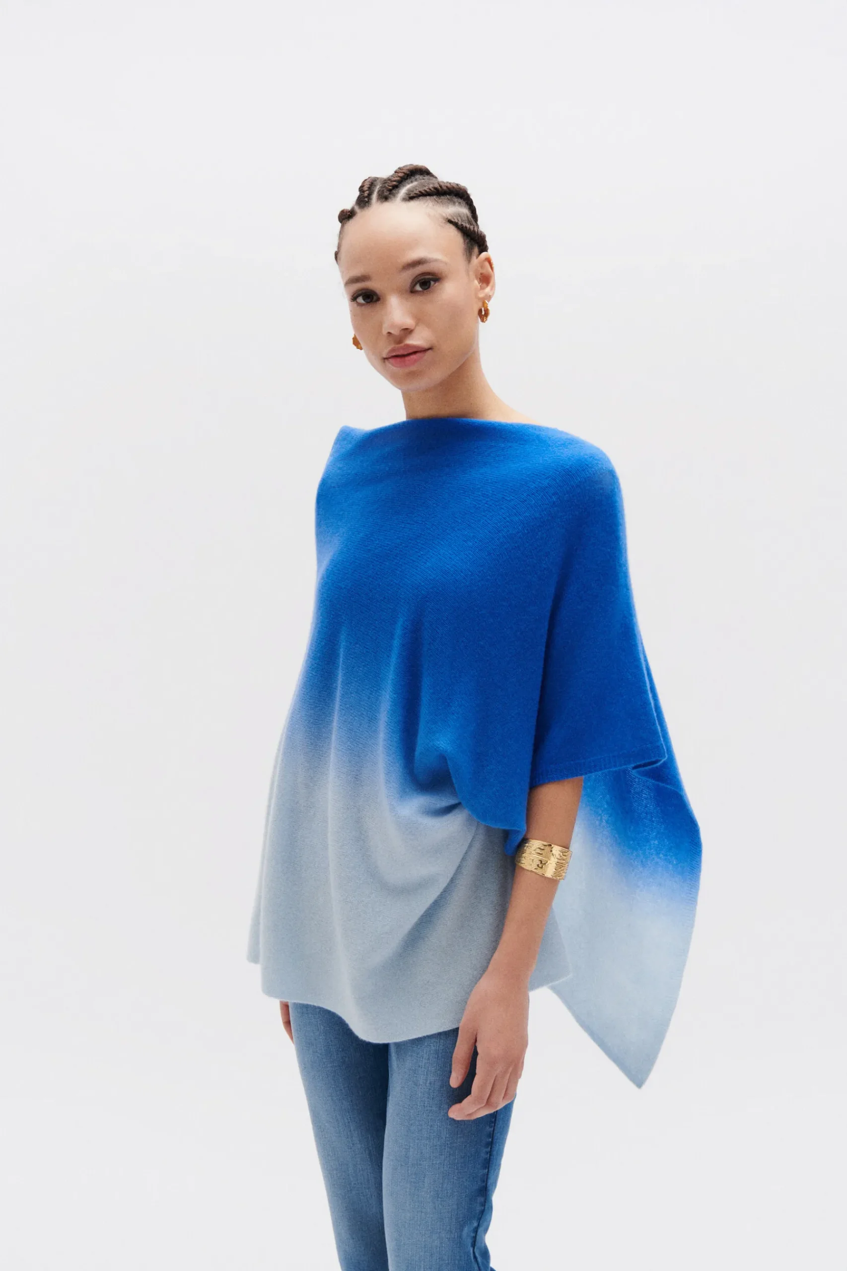 Fashion Poncho Baltidye Bleu Femme Ponchos