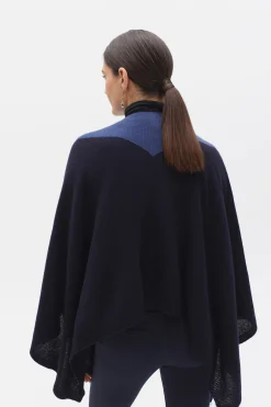 Flash Sale Poncho Charles B 100% Cachemire Bleu Marine Femme Ponchos