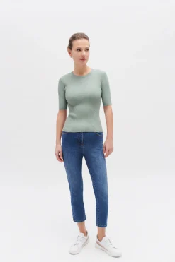 Hot Pull Jim En Maille Cotelee Vert Clair Femme Pulls