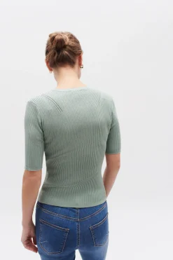 Hot Pull Jim En Maille Cotelee Vert Clair Femme Pulls