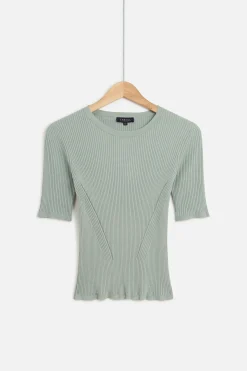Hot Pull Jim En Maille Cotelee Vert Clair Femme Pulls