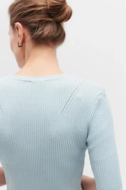 Discount Pull Jim En Maille Cotelee Bleu Ciel Femme Pulls