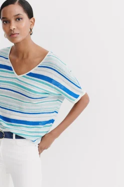 Outlet Pull Milano 100% Lin Bleu Electrique Femme Pulls