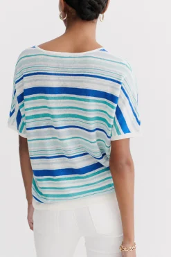Outlet Pull Milano 100% Lin Bleu Electrique Femme Pulls
