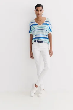 Outlet Pull Milano 100% Lin Bleu Electrique Femme Pulls