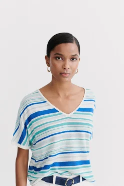 Outlet Pull Milano 100% Lin Bleu Electrique Femme Pulls