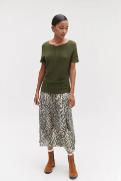 Fashion Pull Nathan En Maille Fantaisie Vert Kaki Femme Pulls