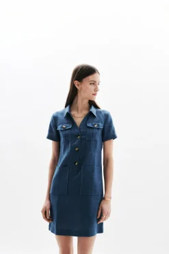 Store Robe Laure 100% Lin Denim Stone Femme Robes