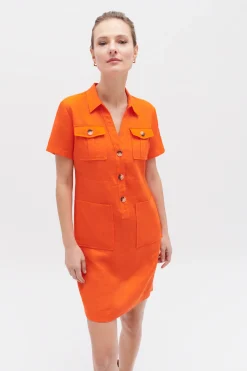 Store Robe Laure 100% Lin Orange Femme Robes