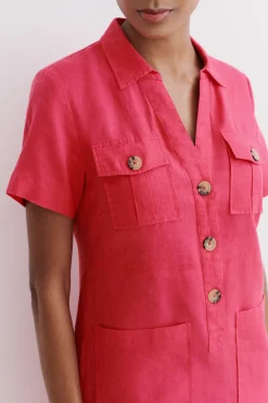 Fashion Robe Laure 100% Lin Rose Fushia Femme Robes