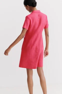 Fashion Robe Laure 100% Lin Rose Fushia Femme Robes