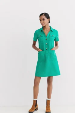 Store Robe Laure 100% Lin Vert Emeraude Femme Robes