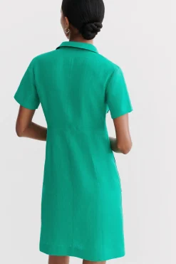 Store Robe Laure 100% Lin Vert Emeraude Femme Robes
