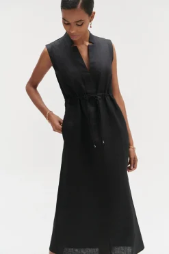 Sale Robe Longue Amy 100% Lin Noir Femme Robes