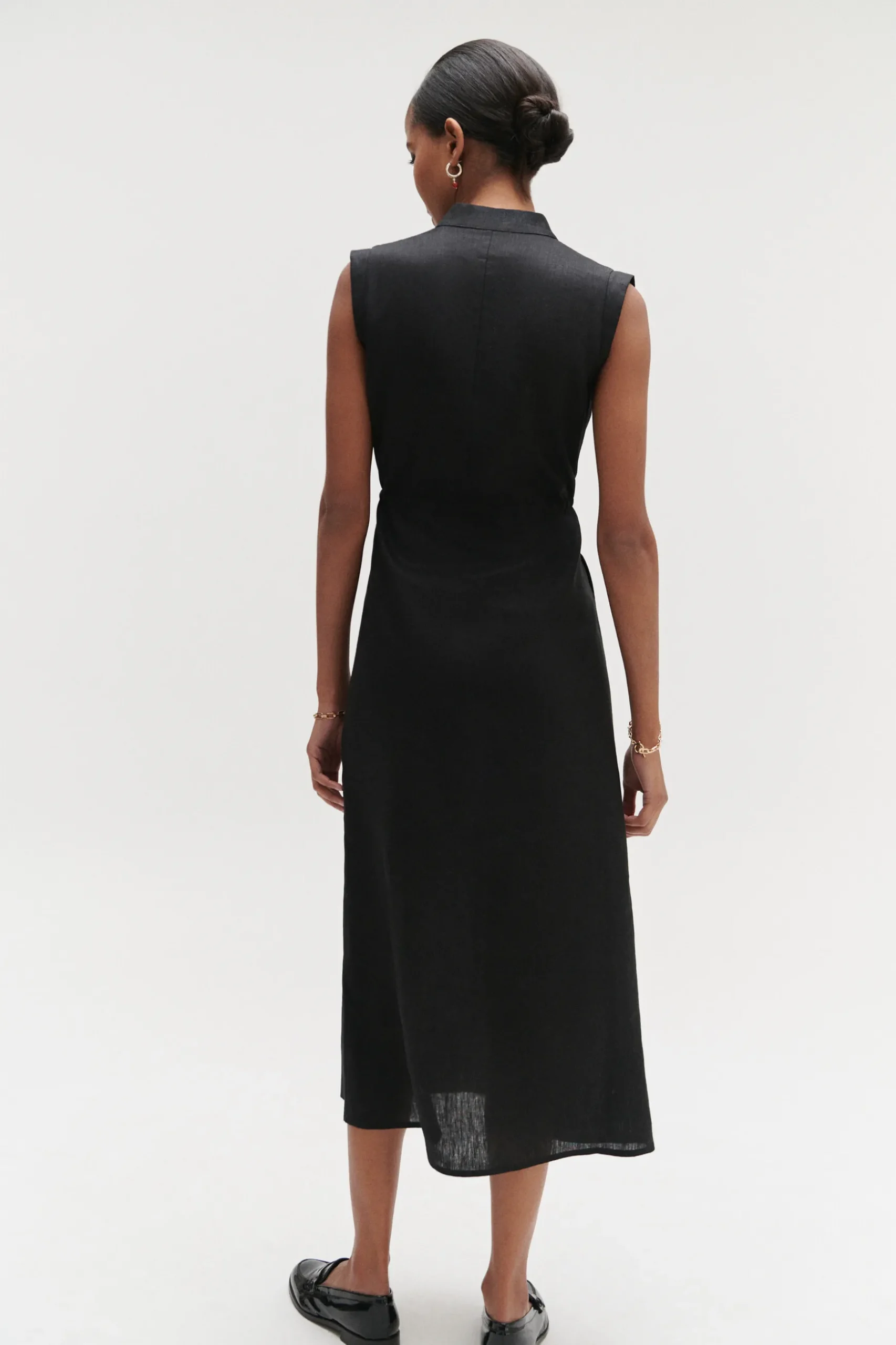 Sale Robe Longue Amy 100% Lin Noir Femme Robes