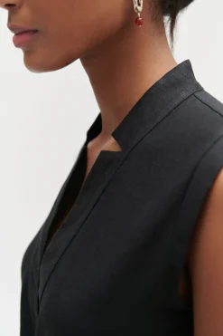 Sale Robe Longue Amy 100% Lin Noir Femme Robes