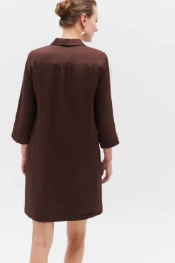 Best Sale Robe Meyer 100% Lin Marron Fonce Femme Robes