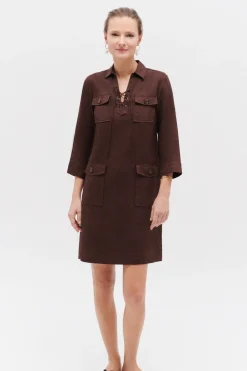 Best Sale Robe Meyer 100% Lin Marron Fonce Femme Robes