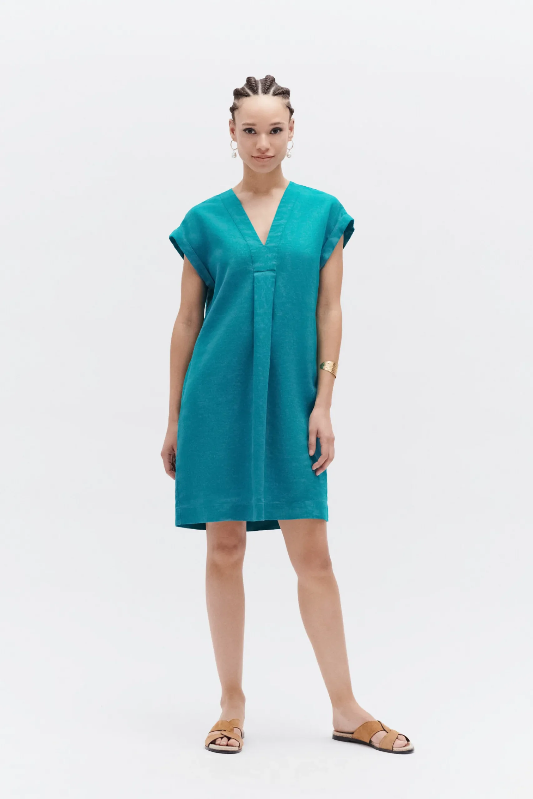Sale Robe Mirabelle 100% Lin Vert Emeraude Femme Robes