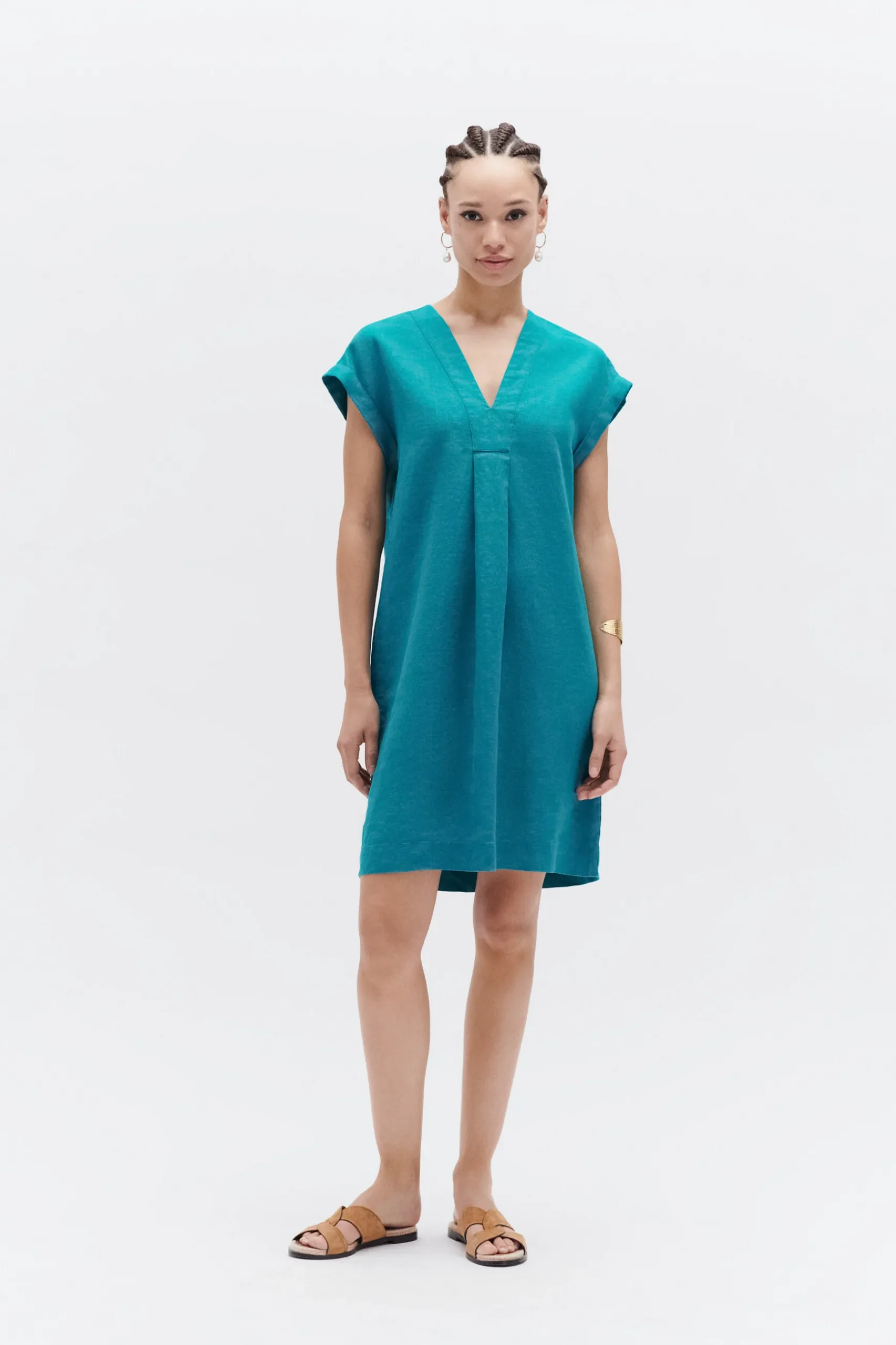 Sale Robe Mirabelle 100% Lin Vert Emeraude Femme Robes