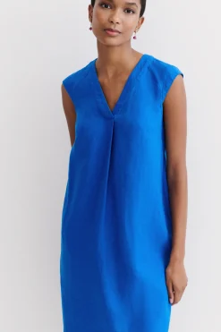 Sale Robe Pamela 100% Lin Bleu Electrique Femme Robes