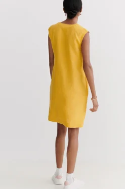 Outlet Robe Pamela 100% Lin Jaune Or Femme Robes