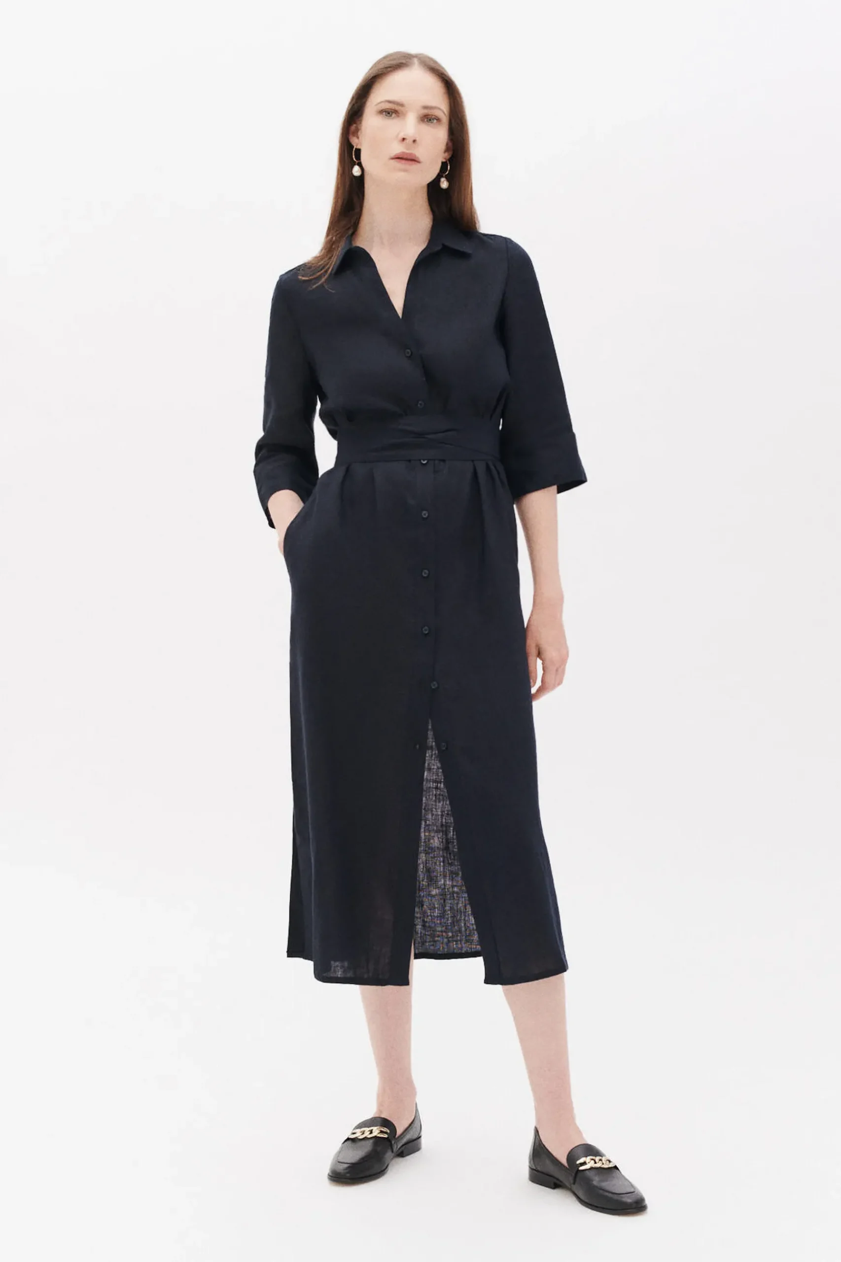 Sale Robe Yana 100% Lin Bleu Marine Femme Robes