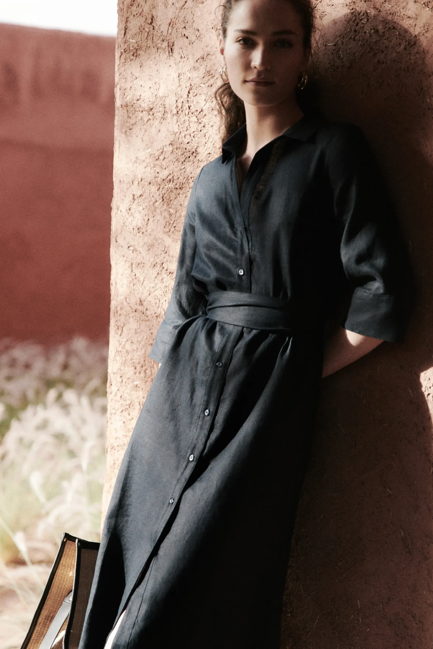 Sale Robe Yana 100% Lin Bleu Marine Femme Robes